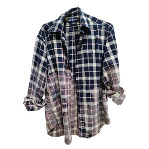 Upcycled Ralph Lauren Polo Flannel Shirt Bleach Dye Bleach Distressed S